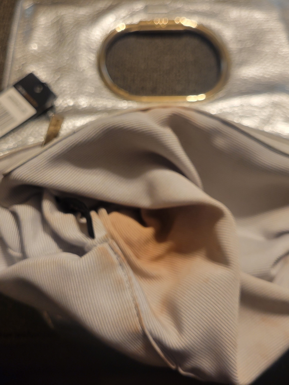 BCBGMaxAzria Metallic Silver Leather Clutch with Gold Ring Detail - Picture 4 of 5